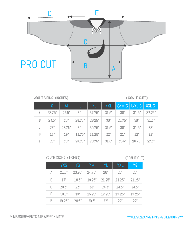 Hockey goalie hot sale jersey size chart